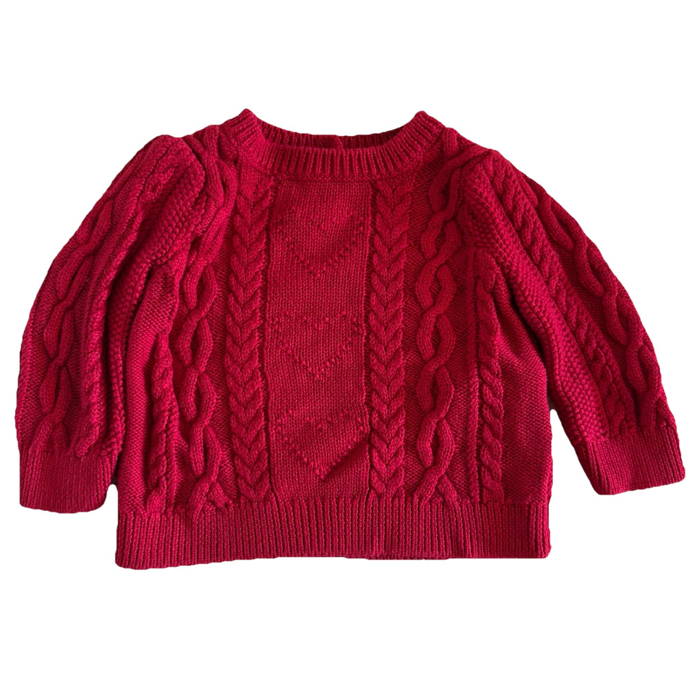 GAP‎ Baby Sweater 18-24 Months Red Cable Knit Sweater Long Sleeve Heart